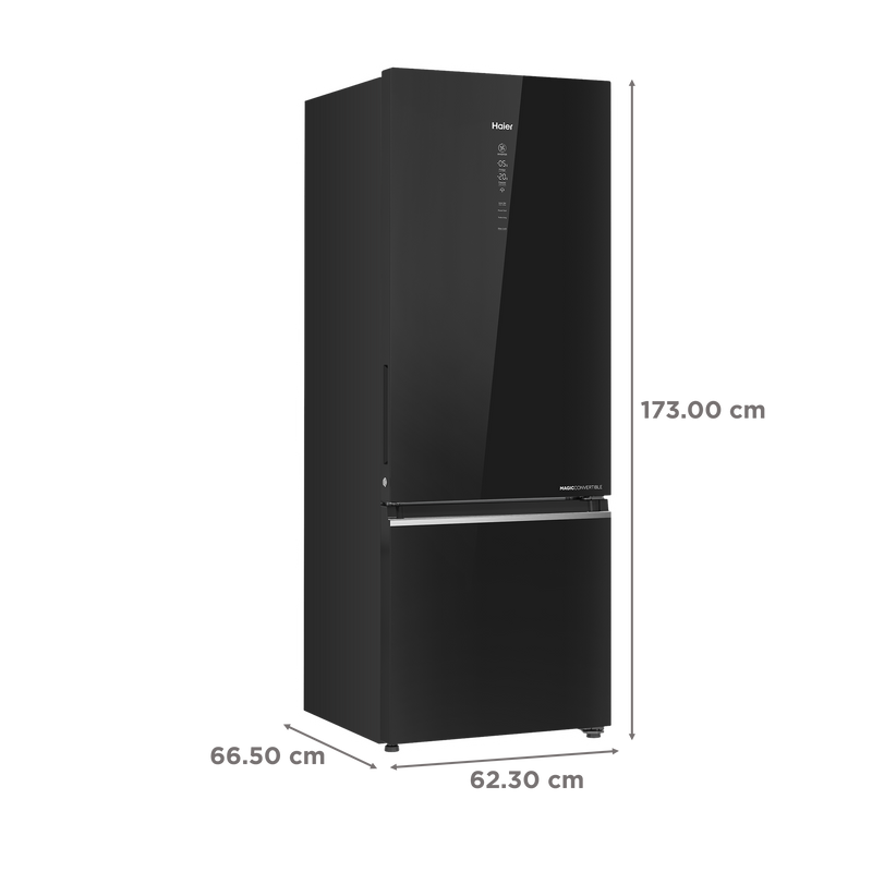 Haier 355 Litres 3 Star Frost Free Double Door Bottom Mount Convertible Refrigerator with Triple Inverter Technology (HRB-4053PKG-P, Black Glass)