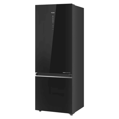 Haier 355 Litres 3 Star Frost Free Double Door Bottom Mount Convertible Refrigerator with Triple Inverter Technology (HRB-4053PKG-P, Black Glass)