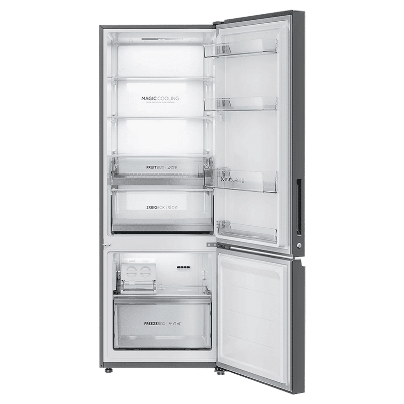 Haier 355 Litres 3 Star Frost Free Double Door Bottom Mount Convertible Refrigerator with Triple Inverter Technology (HRB-4053PKG-P, Black Glass)