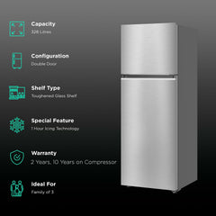 Haier 328 Litres 3 Star Frost Free Double Door Convertible Refrigerator with Triple Inverter Technology (HRF-3783BIS-P, Inox Steel)