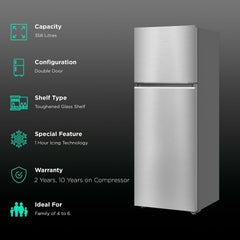 Haier 358 Litres 3 Star Frost Free Double Door Convertible Refrigerator with Triple Inverter Technology (HRF-4083BIS-P, Inox Steel)