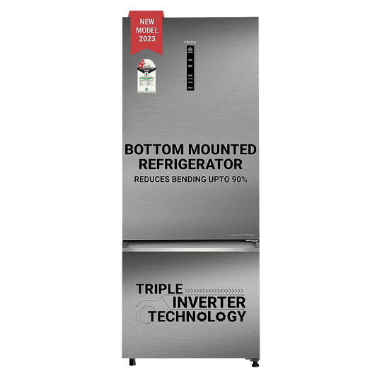 Haier 445 Litres 2 Star Frost Free Double Door Bottom Mount Convertible Refrigerator with Triple Inverter Technology (HRB-4952BIS-P, Inox Steel)