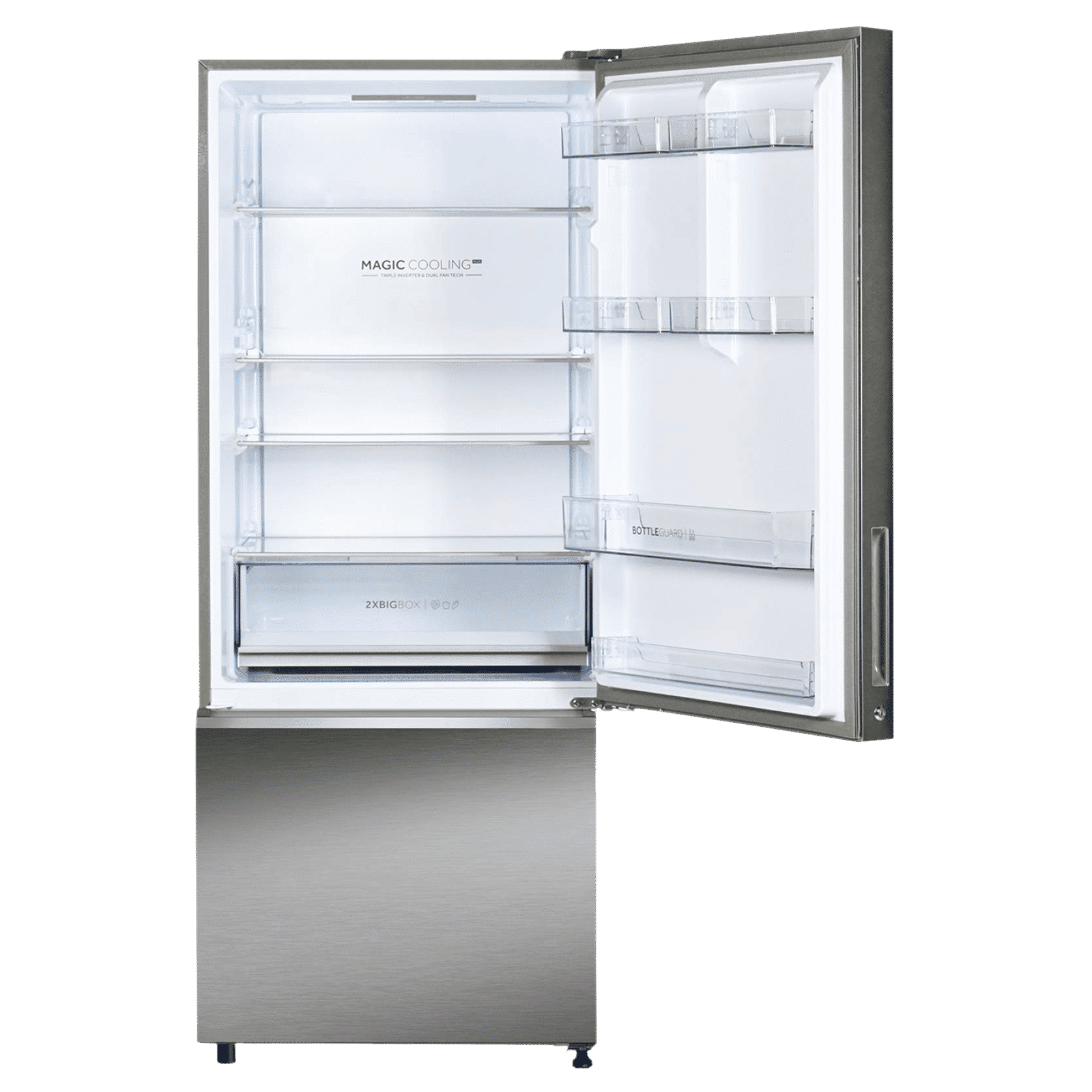 Haier 445 Litres 2 Star Frost Free Double Door Bottom Mount Convertible Refrigerator with Triple Inverter Technology (HRB-4952BIS-P, Inox Steel)