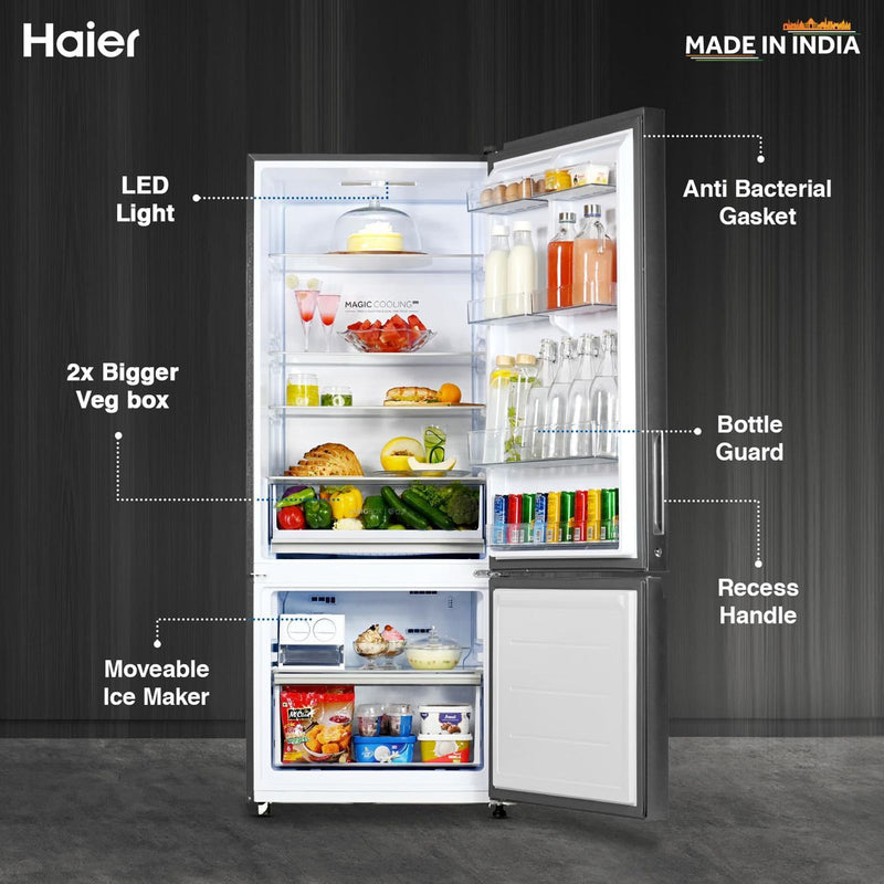 Haier 445 Litres 2 Star Frost Free Double Door Bottom Mount Convertible Refrigerator with Triple Inverter Technology (HRB-4952BIS-P, Inox Steel)