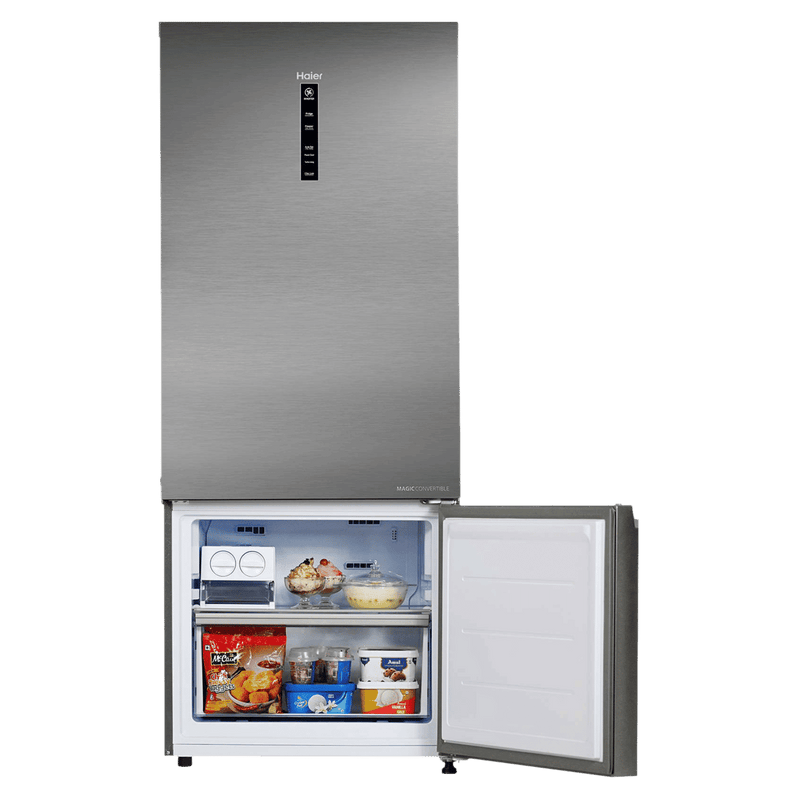 Haier 445 Litres 2 Star Frost Free Double Door Bottom Mount Convertible Refrigerator with Triple Inverter Technology (HRB-4952BIS-P, Inox Steel)