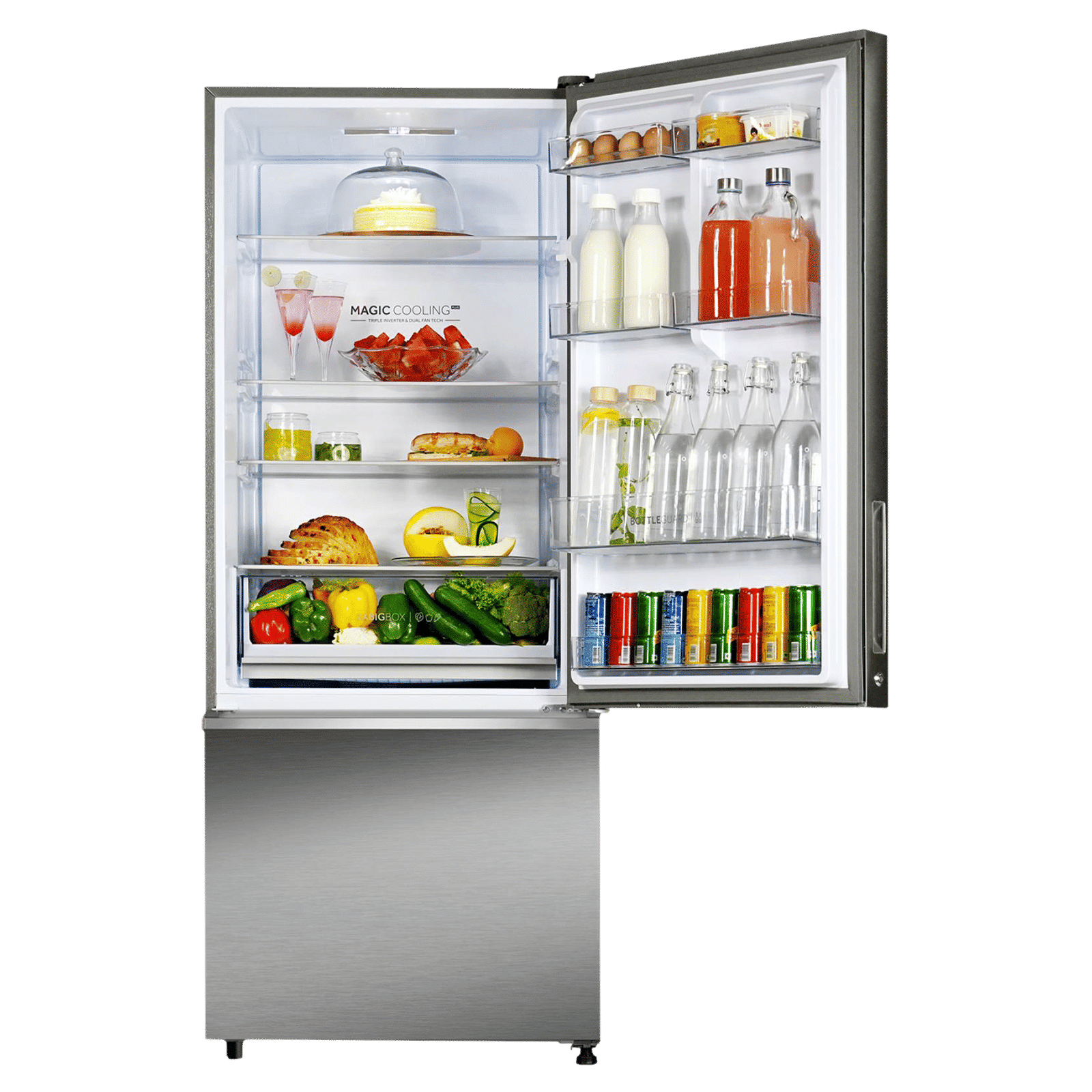 Haier 445 Litres 2 Star Frost Free Double Door Bottom Mount Convertible Refrigerator with Triple Inverter Technology (HRB-4952BIS-P, Inox Steel)