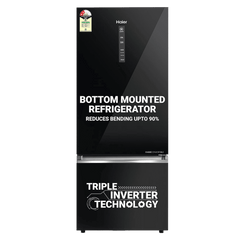 Haier 445 Litres 2 Star Frost Free Double Door Bottom Mount Convertible Refrigerator with Triple Inverter Technology (HRB-4952CKG-P, Black Glass)