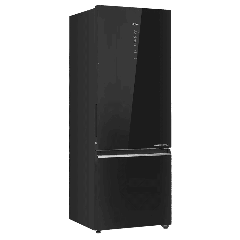 Haier 445 Litres 2 Star Frost Free Double Door Bottom Mount Convertible Refrigerator with Triple Inverter Technology (HRB-4952CKG-P, Black Glass)