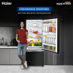 Haier 445 Litres 2 Star Frost Free Double Door Bottom Mount Convertible Refrigerator with Triple Inverter Technology (HRB-4952CKG-P, Black Glass)