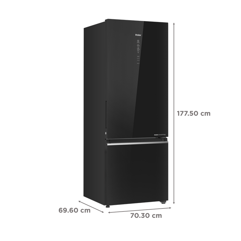 Haier 445 Litres 2 Star Frost Free Double Door Bottom Mount Convertible Refrigerator with Triple Inverter Technology (HRB-4952CKG-P, Black Glass)