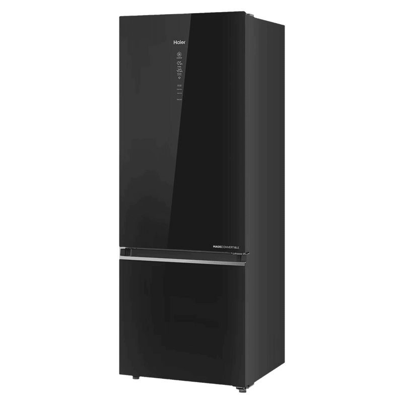 Haier 445 Litres 2 Star Frost Free Double Door Bottom Mount Convertible Refrigerator with Triple Inverter Technology (HRB-4952CKG-P, Black Glass)
