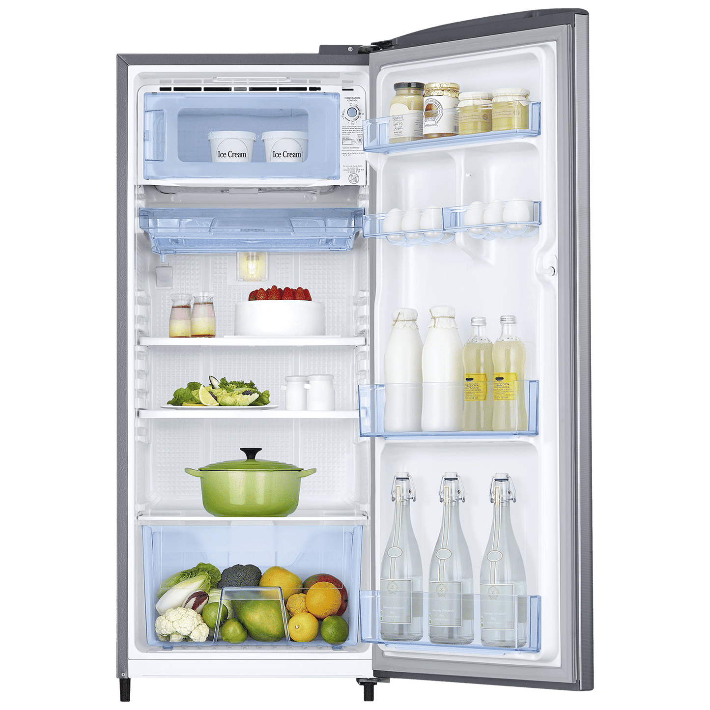 SAMSUNG Stylish Grande 183 Litres3 Star Direct Cool Single Door Refrigerator with Anti Bacterial Gasket (RR20C2Y23S8/HL, Elegant Inox)