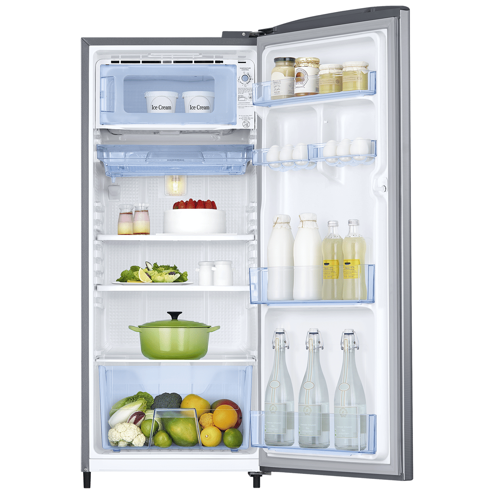 SAMSUNG Stylish Grande 183 Litres3 Star Direct Cool Single Door Refrigerator with Anti Bacterial Gasket (RR20C2Y23S8/HL, Elegant Inox)