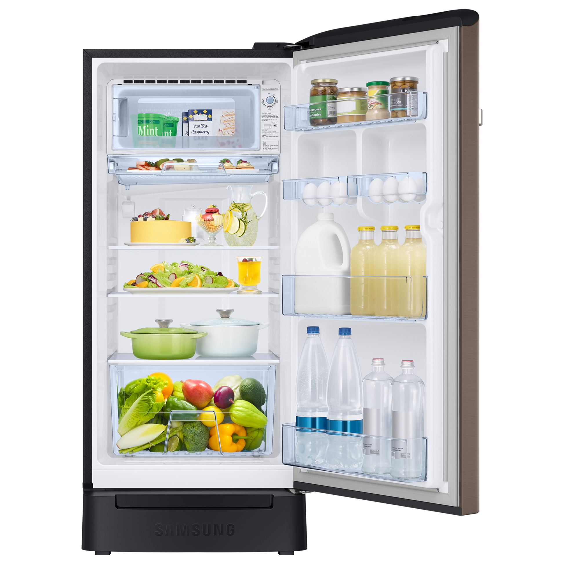 SAMSUNG Horizontal Curve 189 Litres 5 Star Direct Cool Single Door Refrigerator with Anti Bacterial Gasket (RR21C2H25DX/HL, Luxe Brown)