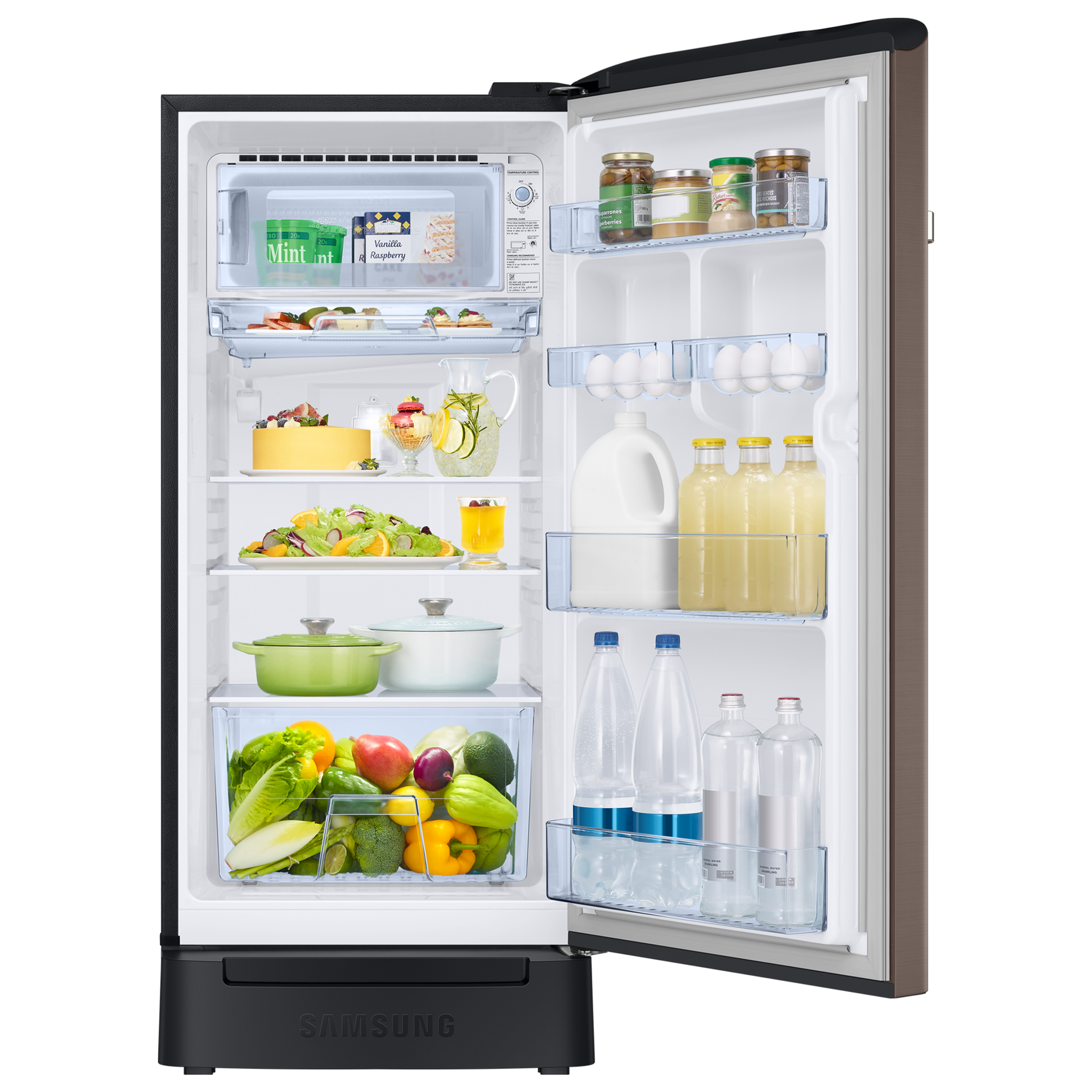 SAMSUNG Horizontal Curve 189 Litres 5 Star Direct Cool Single Door Refrigerator with Anti Bacterial Gasket (RR21C2H25DX/HL, Luxe Brown)