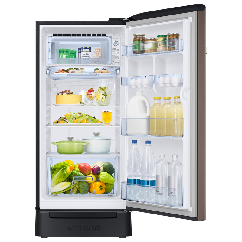 SAMSUNG Horizontal Curve 189 Litres 5 Star Direct Cool Single Door Refrigerator with Anti Bacterial Gasket (RR21C2H25DX/HL, Luxe Brown)