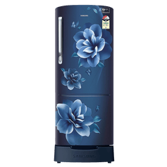 SAMSUNG Stylish Grande 223 Litres3 Star Direct Cool Single Door Refrigerator with Base Stand Drawer (RR24C2823CU/NL, Camellia Blue)