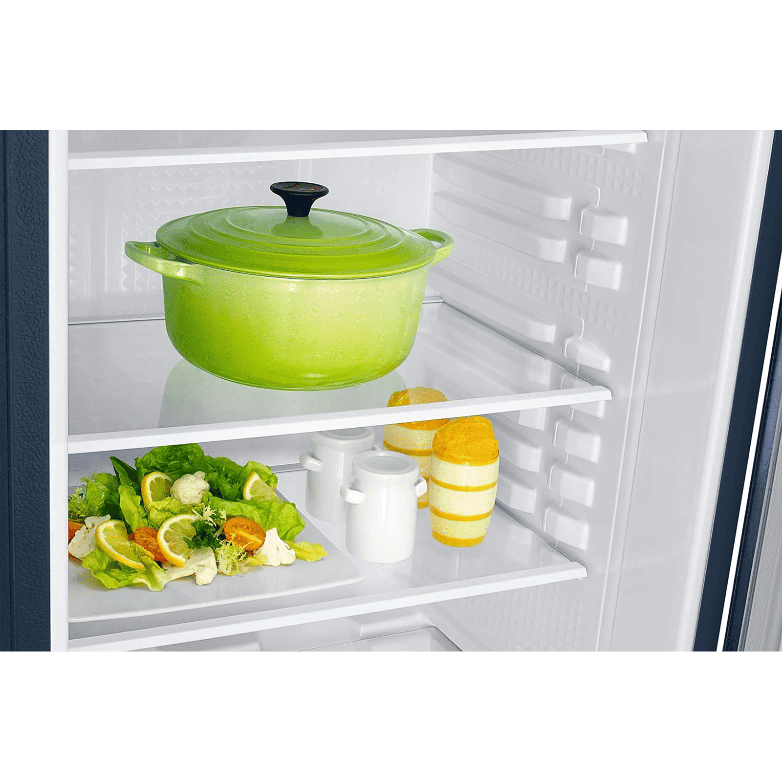 SAMSUNG Stylish Grande 223 Litres3 Star Direct Cool Single Door Refrigerator with Base Stand Drawer (RR24C2823CU/NL, Camellia Blue)