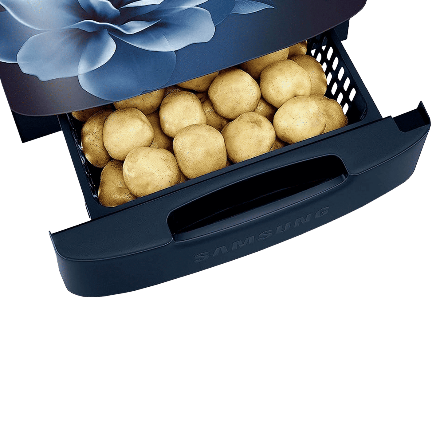 SAMSUNG Stylish Grande 223 Litres3 Star Direct Cool Single Door Refrigerator with Base Stand Drawer (RR24C2823CU/NL, Camellia Blue)