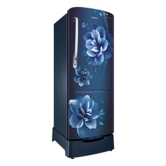 SAMSUNG Stylish Grande 223 Litres3 Star Direct Cool Single Door Refrigerator with Base Stand Drawer (RR24C2823CU/NL, Camellia Blue)