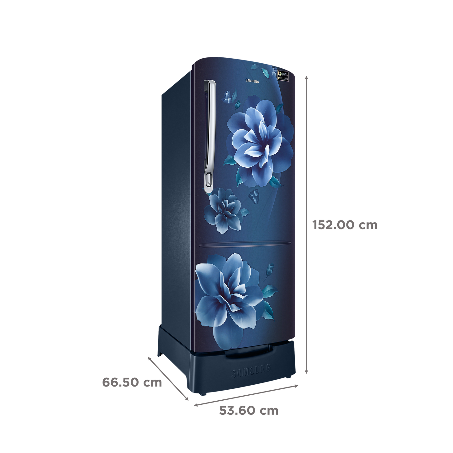 SAMSUNG Stylish Grande 223 Litres3 Star Direct Cool Single Door Refrigerator with Base Stand Drawer (RR24C2823CU/NL, Camellia Blue)