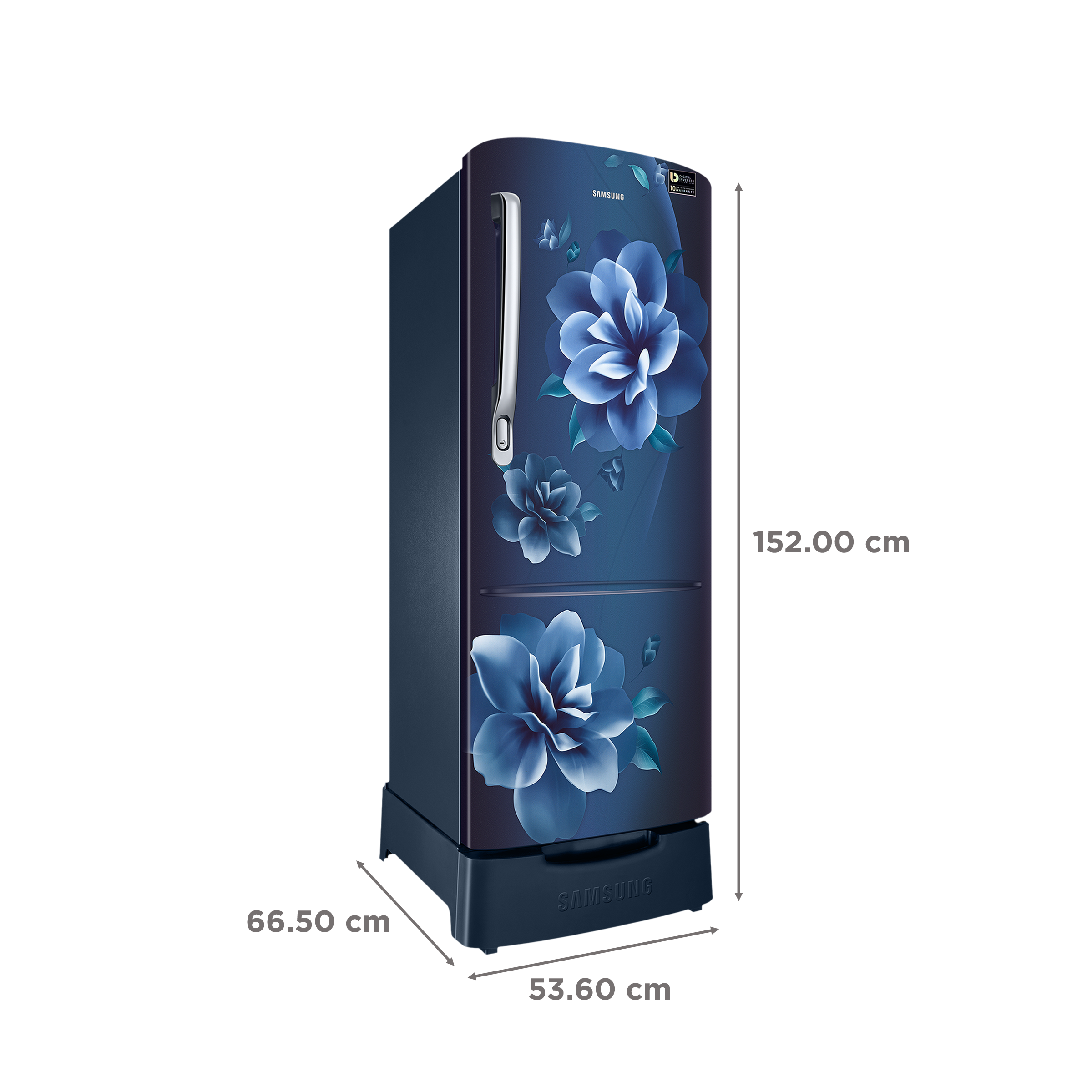 SAMSUNG Stylish Grande 223 Litres3 Star Direct Cool Single Door Refrigerator with Base Stand Drawer (RR24C2823CU/NL, Camellia Blue)