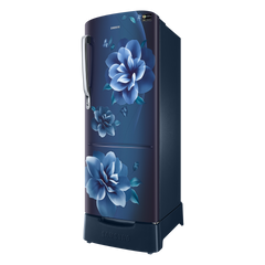 SAMSUNG Stylish Grande 223 Litres3 Star Direct Cool Single Door Refrigerator with Base Stand Drawer (RR24C2823CU/NL, Camellia Blue)