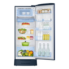SAMSUNG Stylish Grande 223 Litres3 Star Direct Cool Single Door Refrigerator with Base Stand Drawer (RR24C2823CU/NL, Camellia Blue)