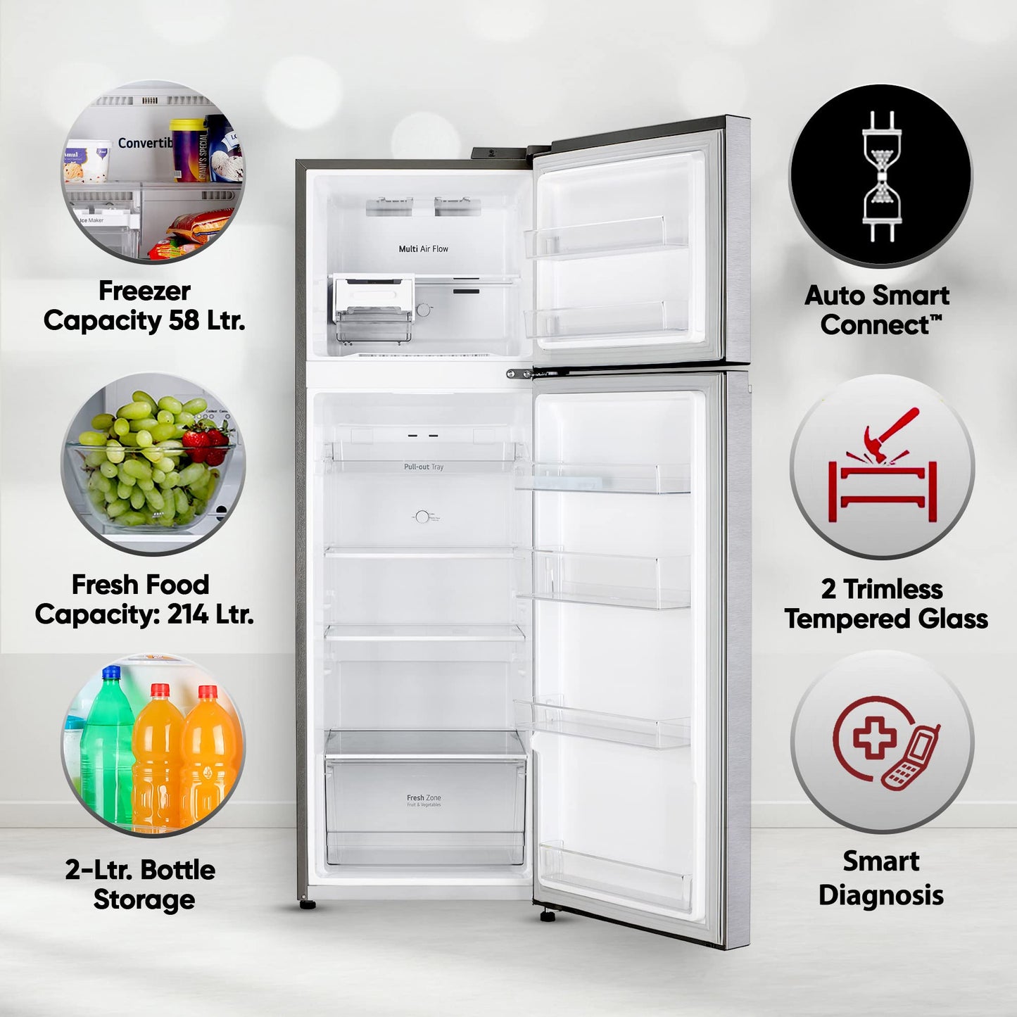 LG 272 Litres 2 Star Frost Free Double Door Refrigerator with Smart Diagnosis (GL-N312SDSY, Dazzle Steel)