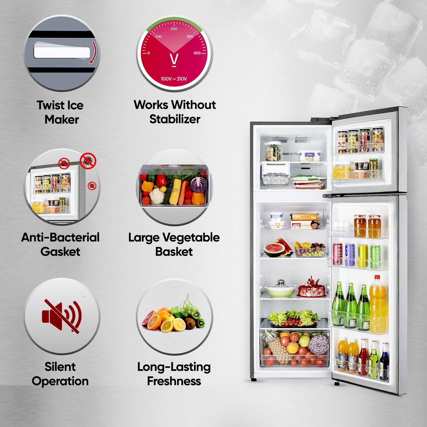 LG 272 Litres 2 Star Frost Free Double Door Refrigerator with Smart Diagnosis (GL-N312SDSY, Dazzle Steel)