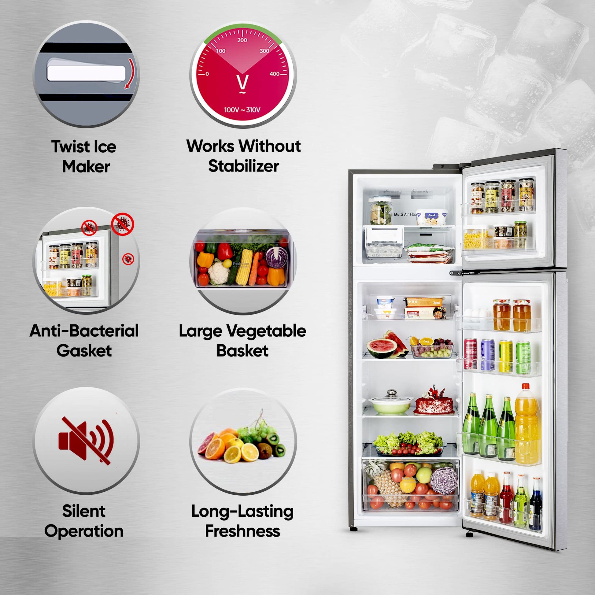 LG 272 Litres 2 Star Frost Free Double Door Refrigerator with Smart Diagnosis (GL-N312SDSY, Dazzle Steel)