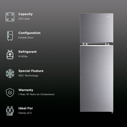 LG 272 Litres 2 Star Frost Free Double Door Refrigerator with Smart Diagnosis (GL-N312SDSY, Dazzle Steel)
