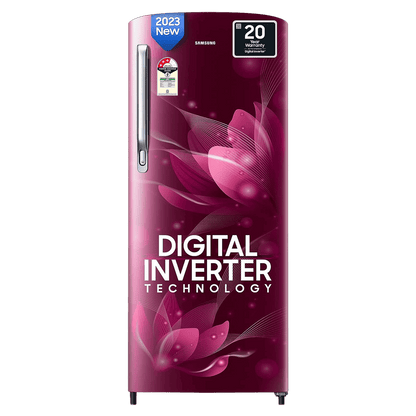 SAMSUNG Stylish Grande 183 Litres3 Star Direct Cool Single Door Refrigerator with Anti Bacterial Gasket (RR20C1723R8/HL, Blooming Saffron Red)