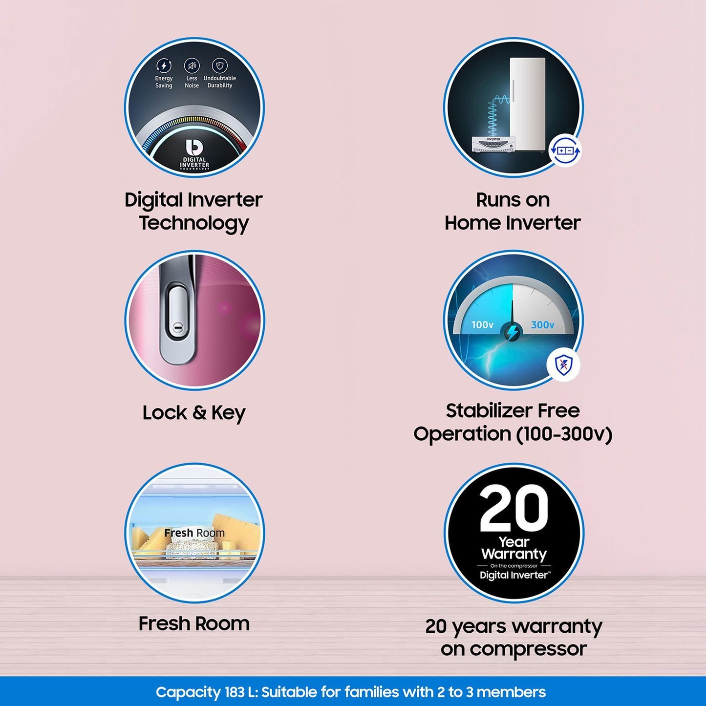 SAMSUNG Stylish Grande 183 Litres3 Star Direct Cool Single Door Refrigerator with Anti Bacterial Gasket (RR20C1723R8/HL, Blooming Saffron Red)