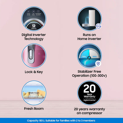 SAMSUNG Stylish Grande 183 Litres3 Star Direct Cool Single Door Refrigerator with Anti Bacterial Gasket (RR20C1723R8/HL, Blooming Saffron Red)