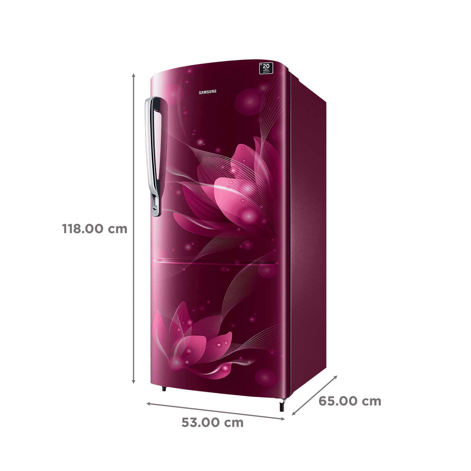 SAMSUNG Stylish Grande 183 Litres3 Star Direct Cool Single Door Refrigerator with Anti Bacterial Gasket (RR20C1723R8/HL, Blooming Saffron Red)