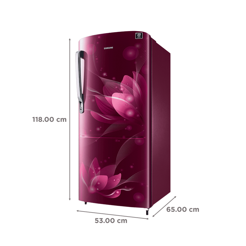 SAMSUNG Stylish Grande 183 Litres3 Star Direct Cool Single Door Refrigerator with Anti Bacterial Gasket (RR20C1723R8/HL, Blooming Saffron Red)