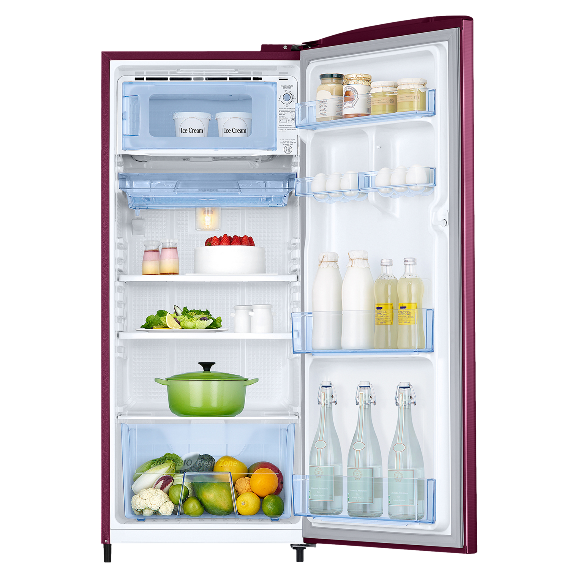 SAMSUNG Stylish Grande 183 Litres3 Star Direct Cool Single Door Refrigerator with Anti Bacterial Gasket (RR20C1723R8/HL, Blooming Saffron Red)