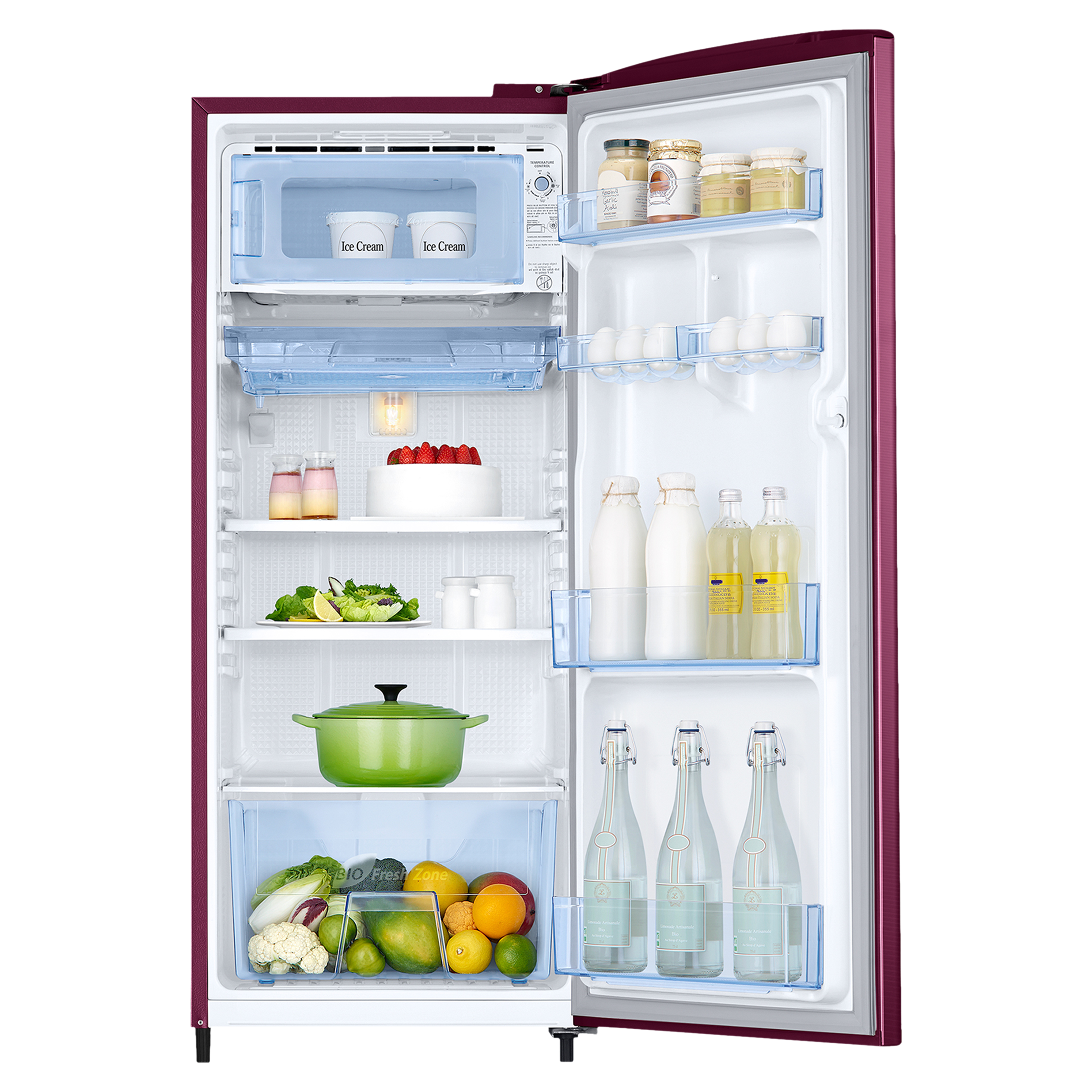 SAMSUNG Stylish Grande 183 Litres3 Star Direct Cool Single Door Refrigerator with Anti Bacterial Gasket (RR20C1723R8/HL, Blooming Saffron Red)