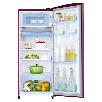 SAMSUNG Stylish Grande 183 Litres3 Star Direct Cool Single Door Refrigerator with Anti Bacterial Gasket (RR20C1723R8/HL, Blooming Saffron Red)