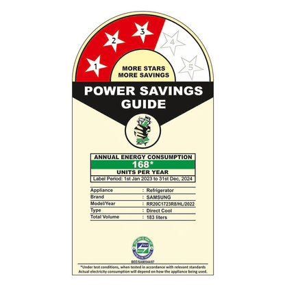 SAMSUNG Stylish Grande 183 Litres3 Star Direct Cool Single Door Refrigerator with Anti Bacterial Gasket (RR20C1723R8/HL, Blooming Saffron Red)