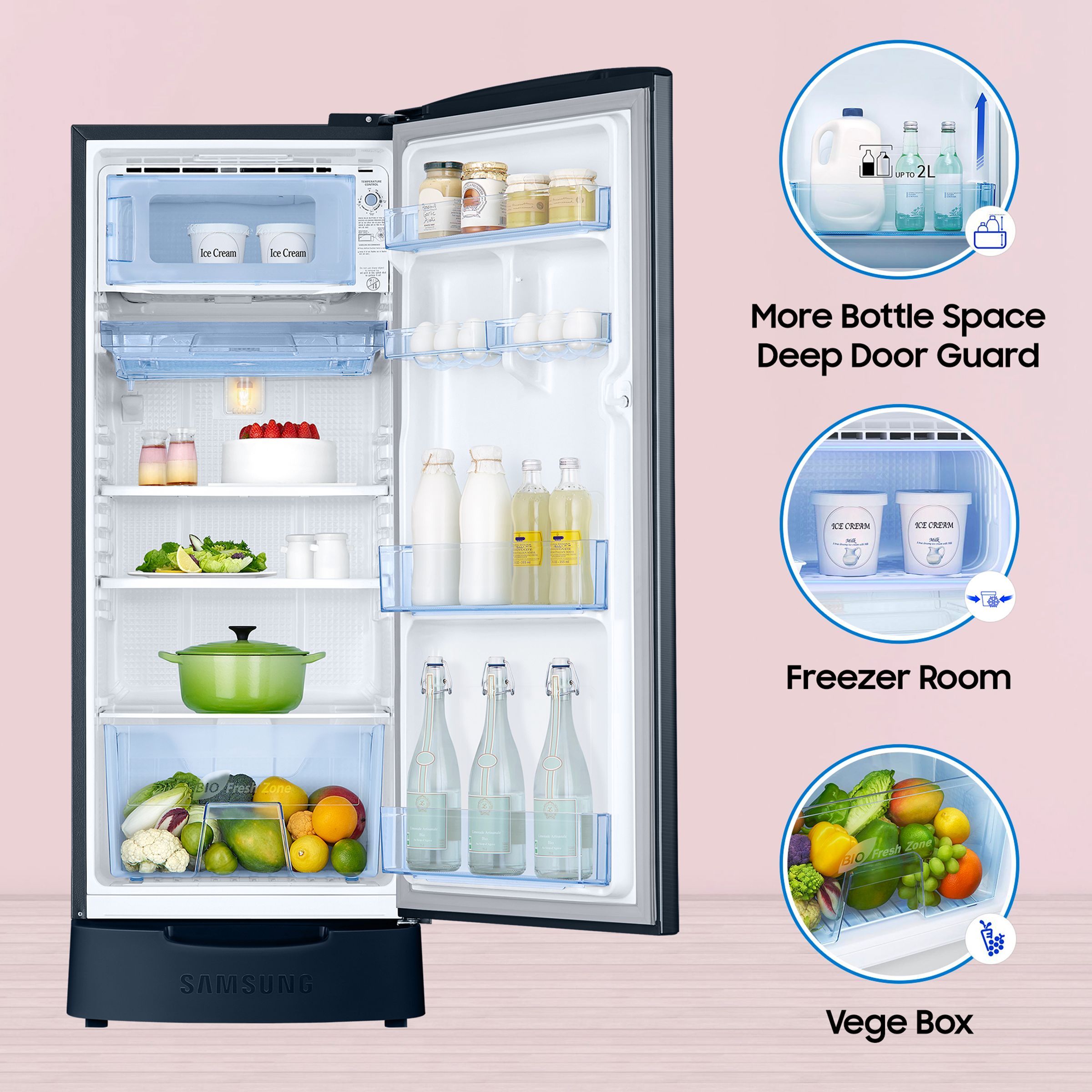 SAMSUNG 183 Litres 3 Star Direct Cool Single Door Refrigerator (RR20C1823U8/HL, Saffron Blue)
