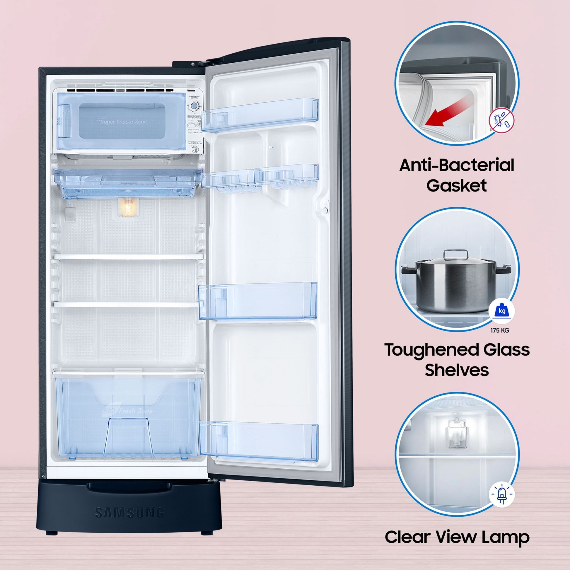 SAMSUNG 183 Litres 3 Star Direct Cool Single Door Refrigerator (RR20C1823U8/HL, Saffron Blue)