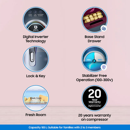 SAMSUNG 183 Litres 3 Star Direct Cool Single Door Refrigerator (RR20C1823U8/HL, Saffron Blue)