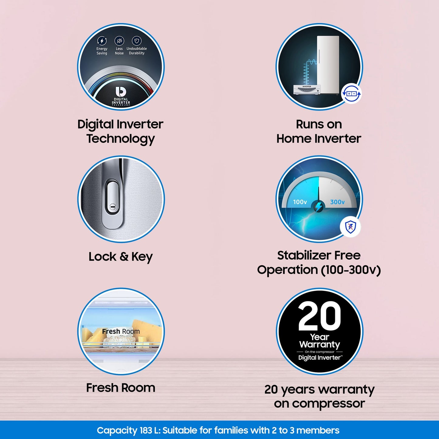 SAMSUNG Stylish Grande 183 Litres3 Star Direct Cool Single Door Refrigerator with Anti Bacterial Gasket (RR20C1723S8/HL, Elegant Inox)