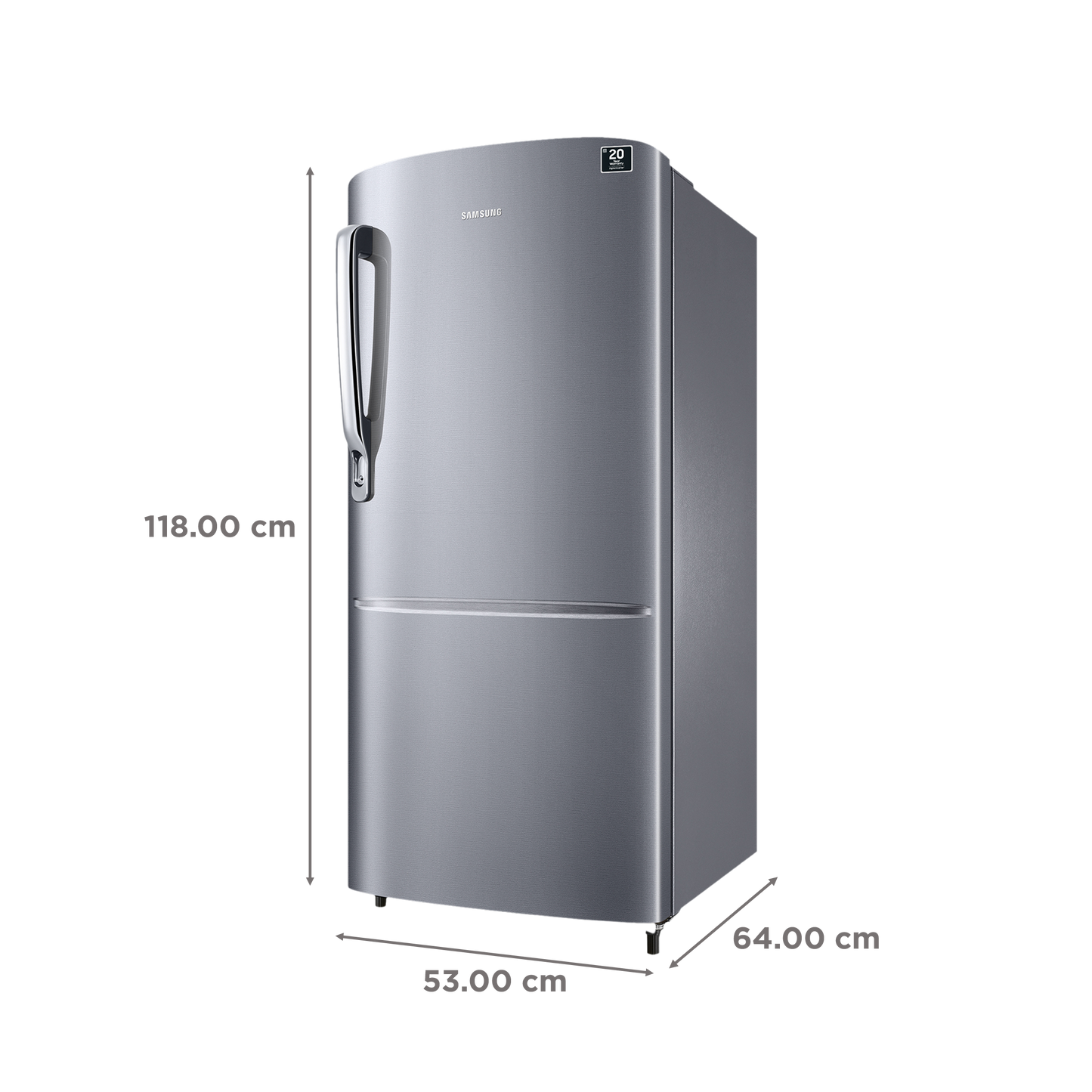 SAMSUNG Stylish Grande 183 Litres3 Star Direct Cool Single Door Refrigerator with Anti Bacterial Gasket (RR20C1723S8/HL, Elegant Inox)