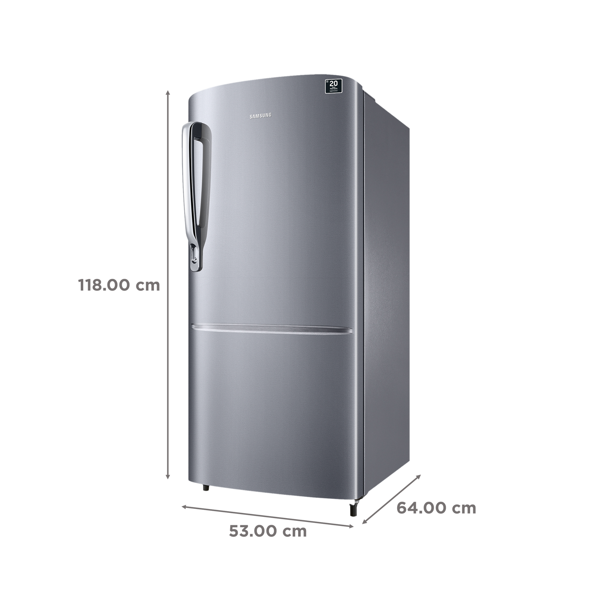 SAMSUNG Stylish Grande 183 Litres3 Star Direct Cool Single Door Refrigerator with Anti Bacterial Gasket (RR20C1723S8/HL, Elegant Inox)