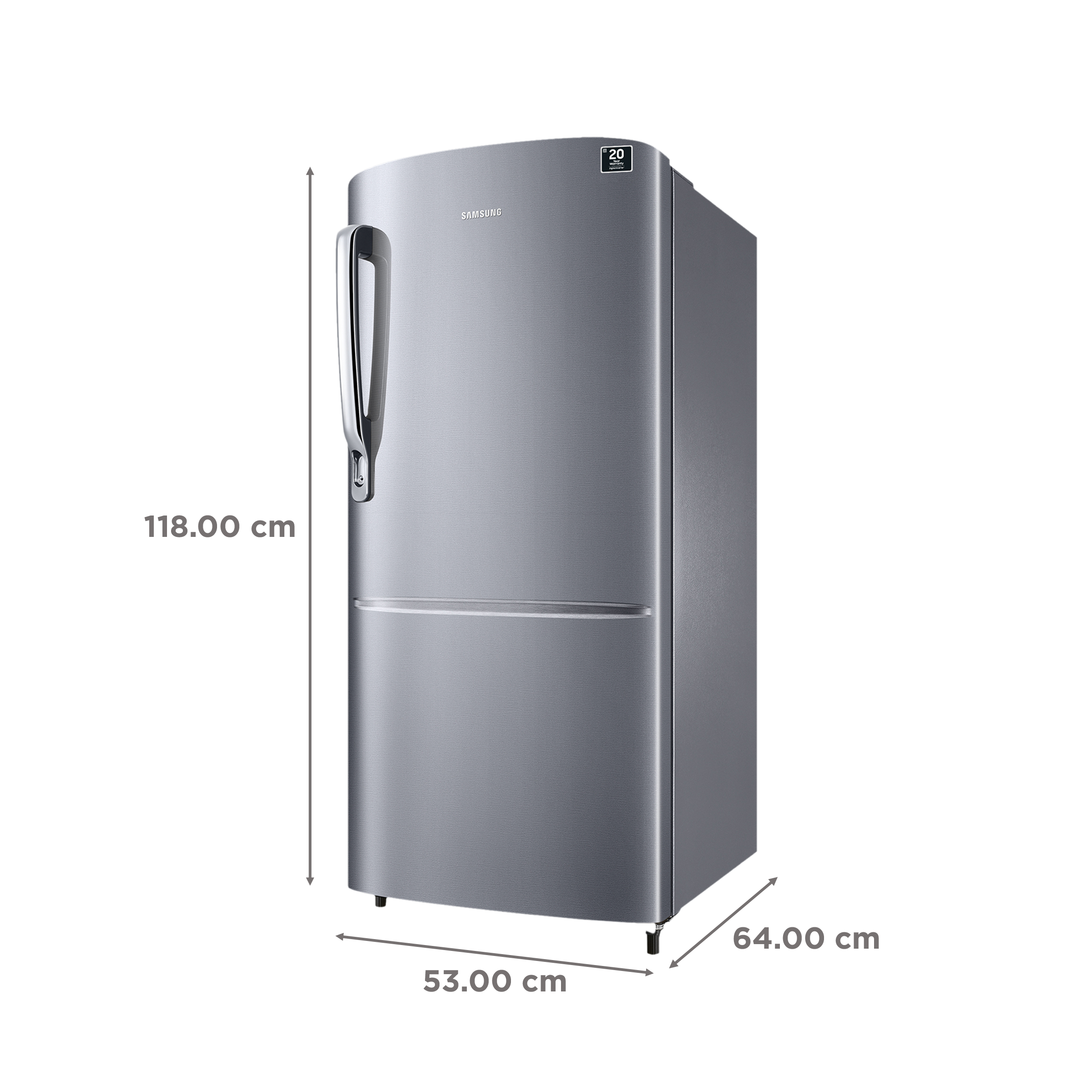 SAMSUNG Stylish Grande 183 Litres3 Star Direct Cool Single Door Refrigerator with Anti Bacterial Gasket (RR20C1723S8/HL, Elegant Inox)