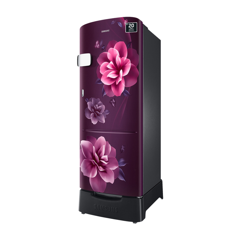 SAMSUNG Stylish Grande 223 Litres3 Star Direct Cool Single Door Refrigerator with Base Stand Drawer (RR24C2Z23CR/NL, Camellia Purple)