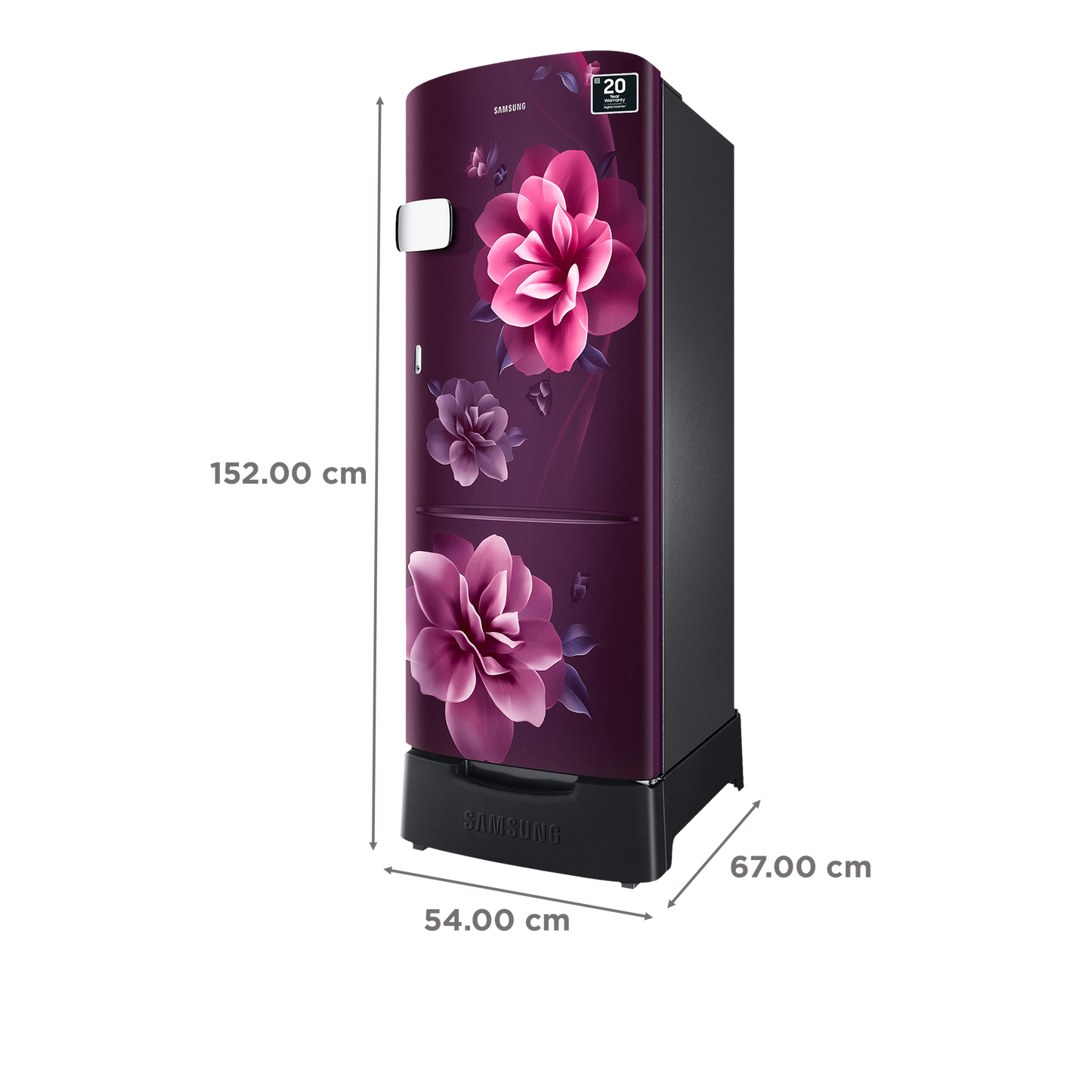 SAMSUNG Stylish Grande 223 Litres3 Star Direct Cool Single Door Refrigerator with Base Stand Drawer (RR24C2Z23CR/NL, Camellia Purple)